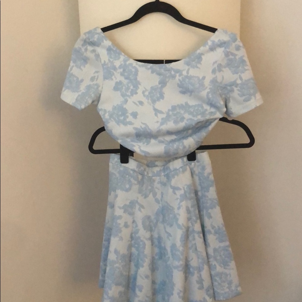 Aqua crop top, high waist mini skirt set